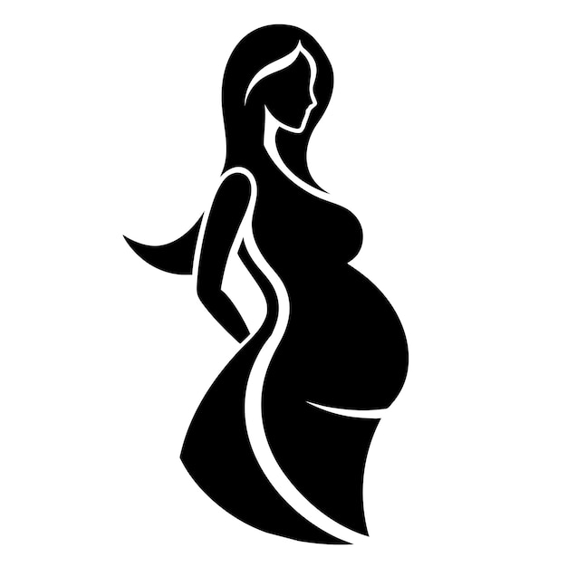 una mujer embarazada silueta vectorial color negro fondo blanco 1