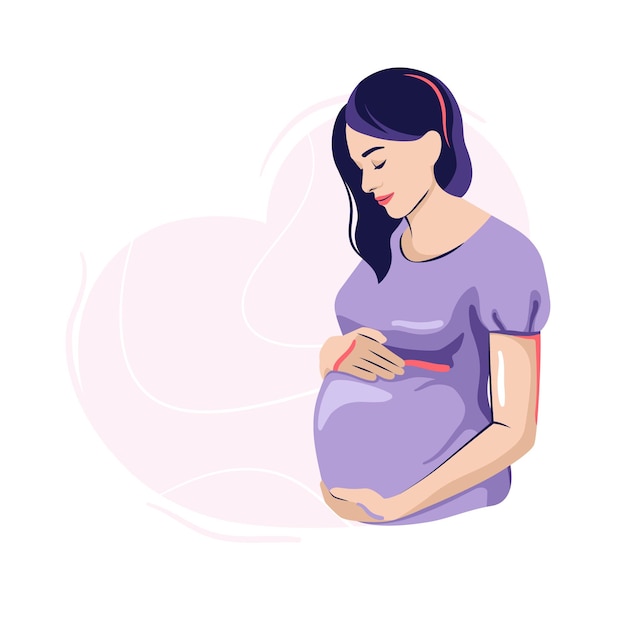 Mujer embarazada sobre un fondo en forma de corazón, Ilustración de vector de maternidad