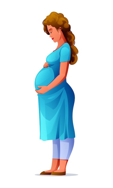 Mujer embarazada sosteniendo su vientre esperando a un bebé Ilustración de dibujos animados vectoriales