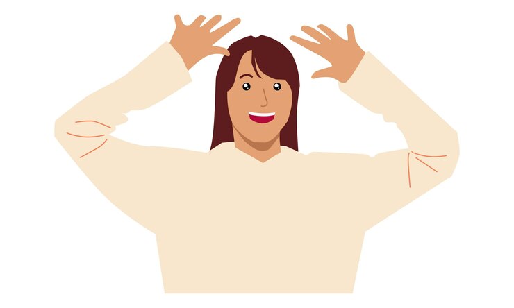 Vector mujer emocionada levantar las manos con los brazos levantados
