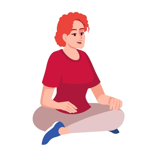 Vector mujer emocionada sentada en pose de yoga carácter vectorial de color semiplano