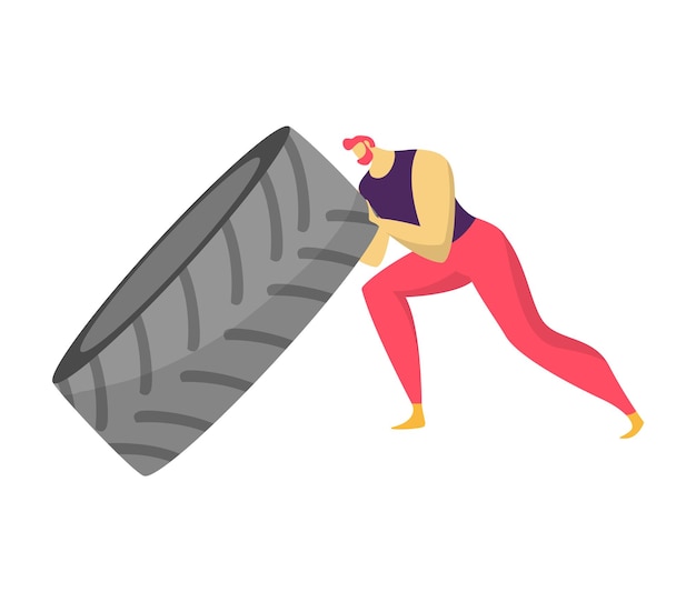 Mujer empujando una piedra grande demostrando esfuerzo y fuerza persona superando el concepto de obstáculo de
