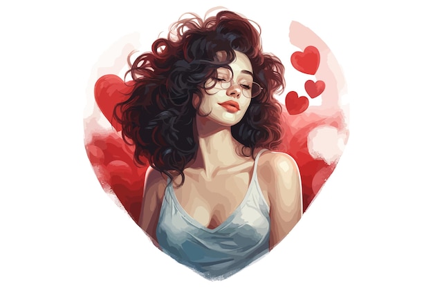 Mujer enamorada con amor corazón sentimiento pasión ilustraciones gráficas vectoriales planas aisladas sobre fondo blanco