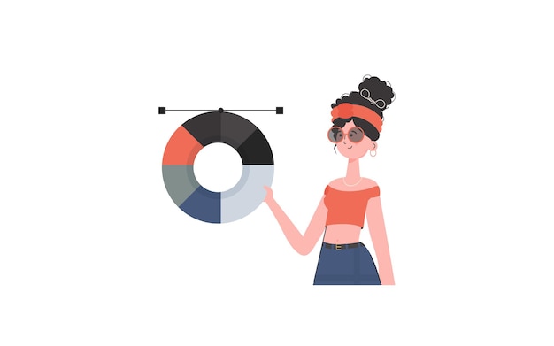 Una mujer se encuentra hasta la cintura con una rueda de color en sus manos Elemento aislado para presentación Ilustración vectorial