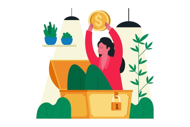 Mujer encuentra tesoro ilustración vectorial