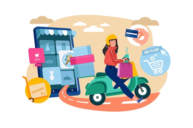 Mujer de entrega entrega pedido en línea
