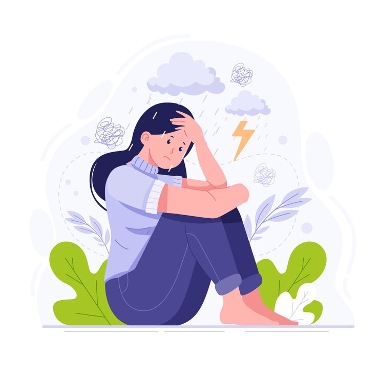 Una mujer es una ilustración triste y melancólica