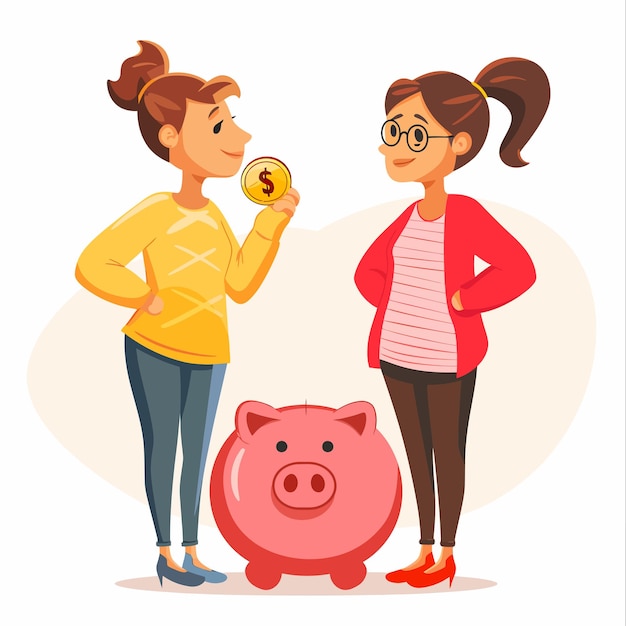 Vector mujer_escogiendo_entre_banco_y_piggybank