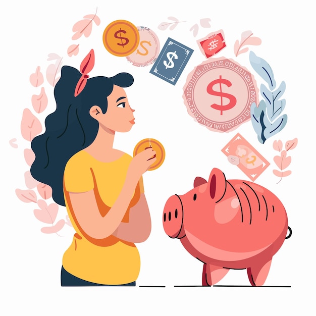 Vector mujer_escogiendo_entre_banco_y_piggybank