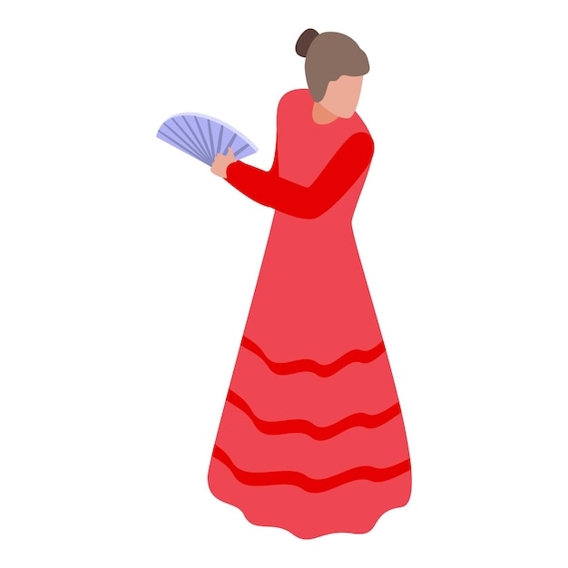 Mujer española bailando flamenco con un abanico Ilustración isométrica