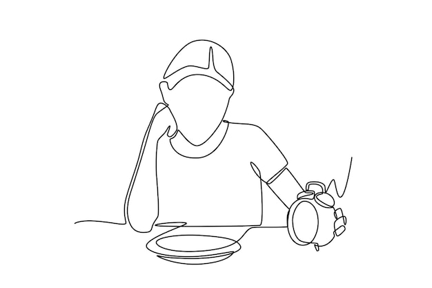 Mujer esperando la hora de la comida durante el programa de dieta ceto concepto de ceto dibujo en línea