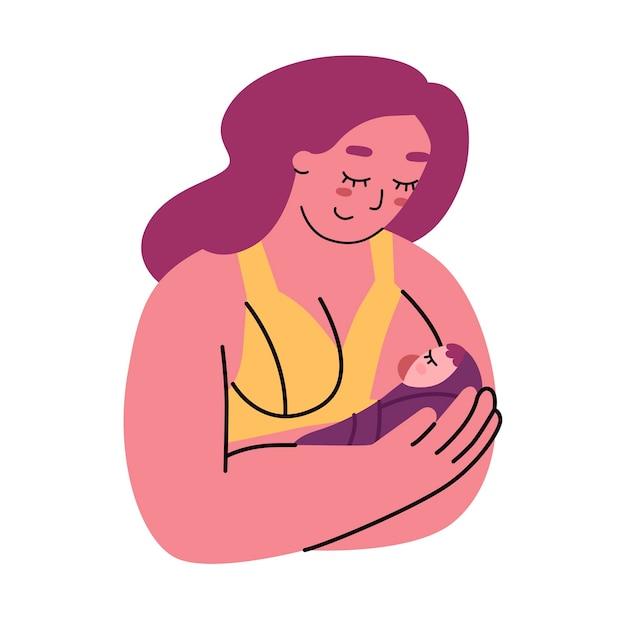 La mujer está amamantando a un bebé Madres jóvenes alimentando a los niños Licencia de maternidad concepto de alimentación natural de maternidad feliz Estilo plano en ilustración vectorial