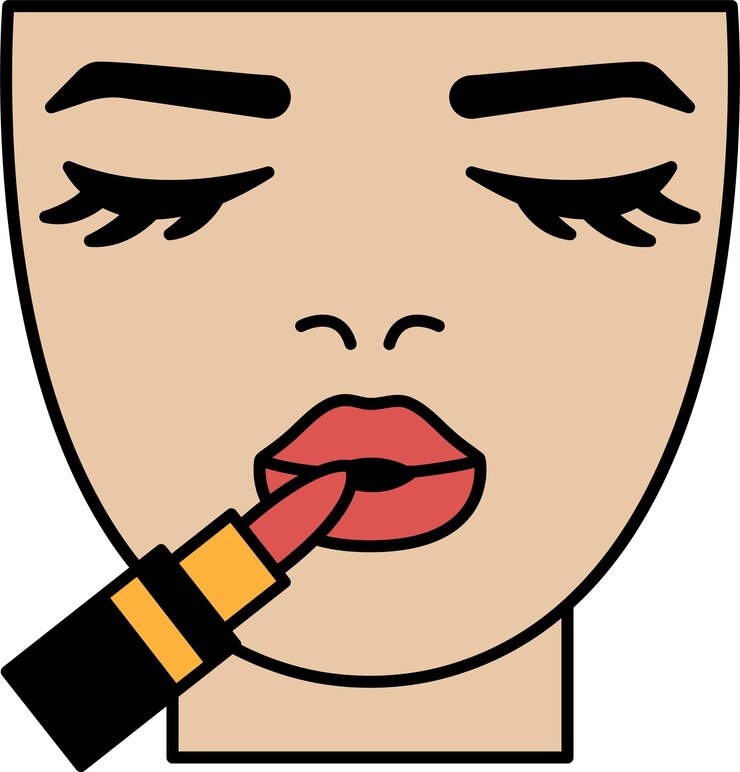 Vector una mujer se está aplicando lápiz labial.