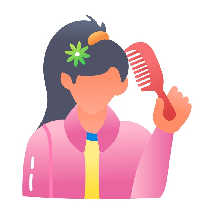 Vector una mujer se está cepillando el cabello con un cepillo