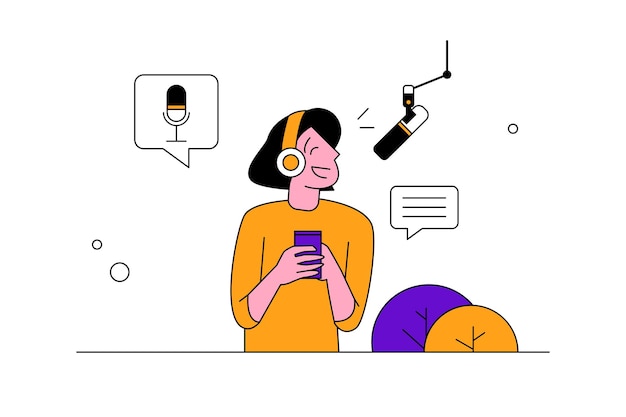 la mujer está grabando un podcast