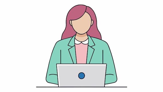 una mujer está hablando en un podio con una computadora portátil en su regazo