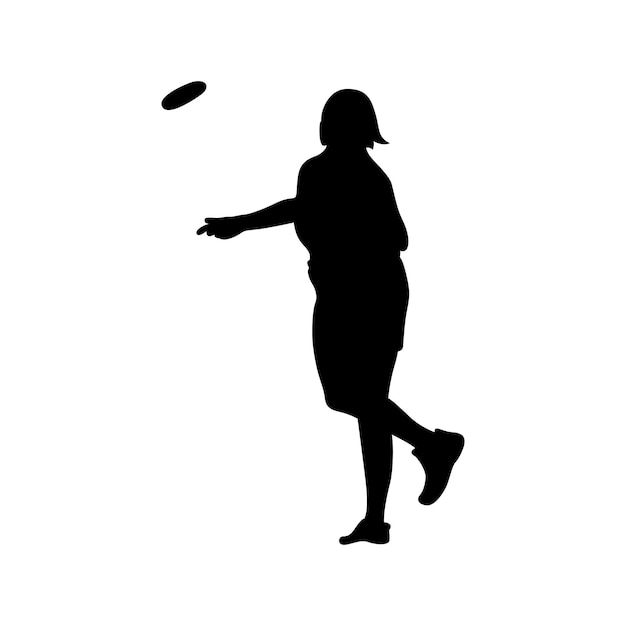 una mujer está jugando al frisbee en el aire con un fondo blanco
