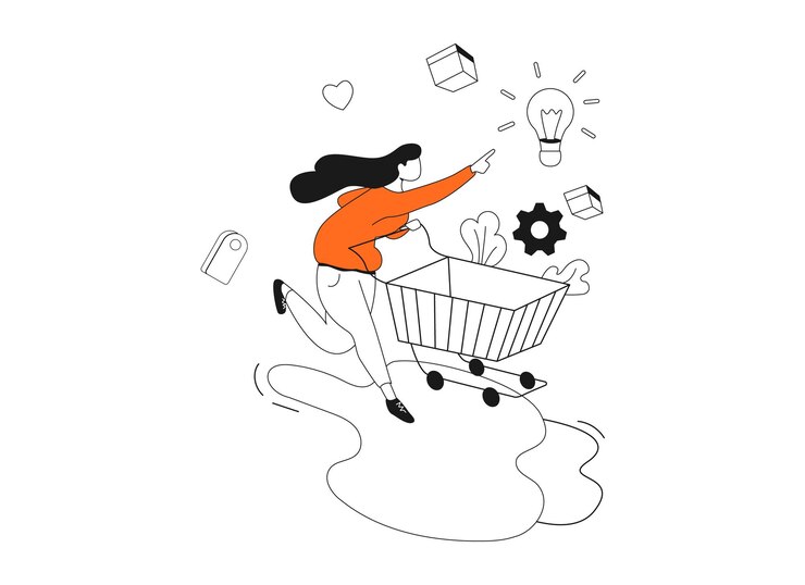 Vector una mujer está montando un carrito de compras con una caja que dice no compre