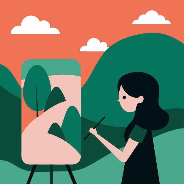 una mujer está pintando frente a un espejo que dice "ella está pintando"