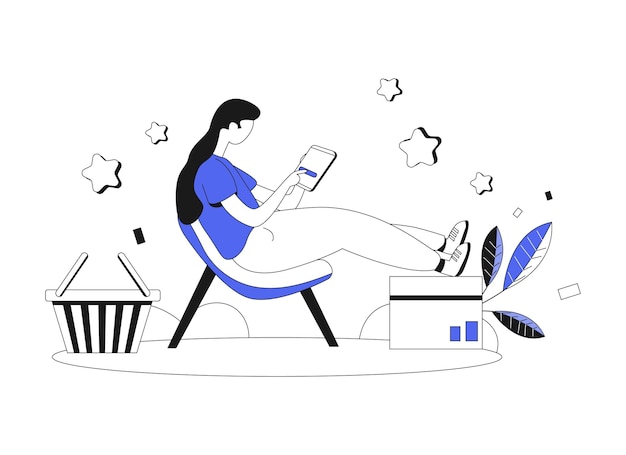 Una mujer está sentada en una silla con una tableta en la mano.