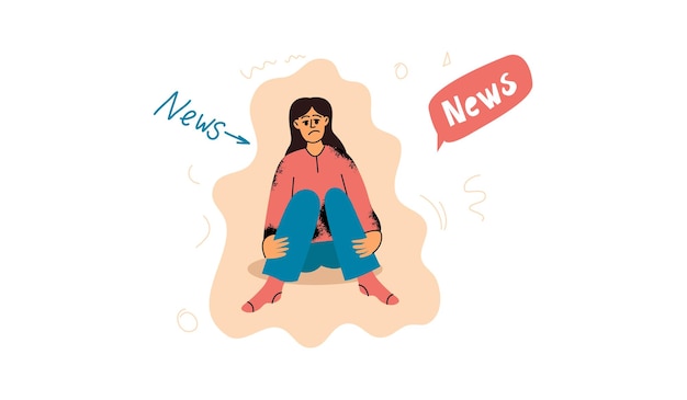 Una mujer está sobrecargada de información, experimenta estrés y fatiga por muchas noticias.