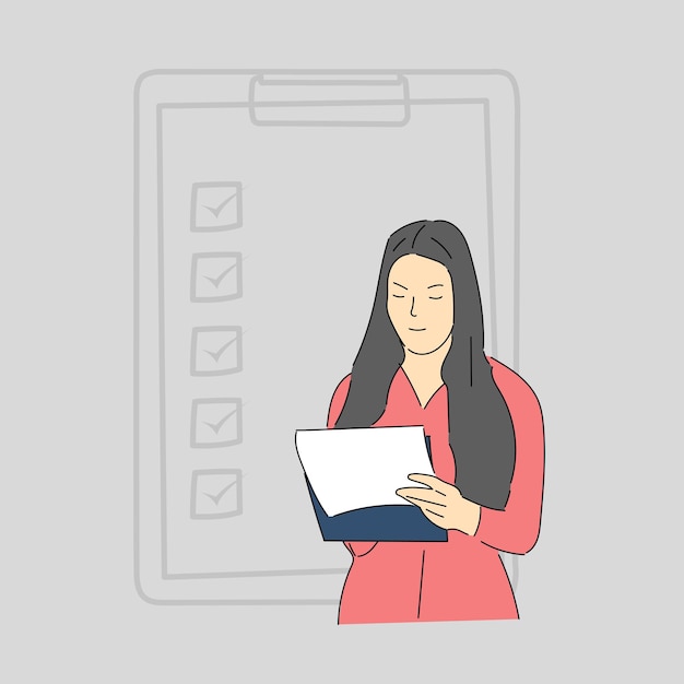 una mujer está sosteniendo una carpeta con la palabra "ok" en ella