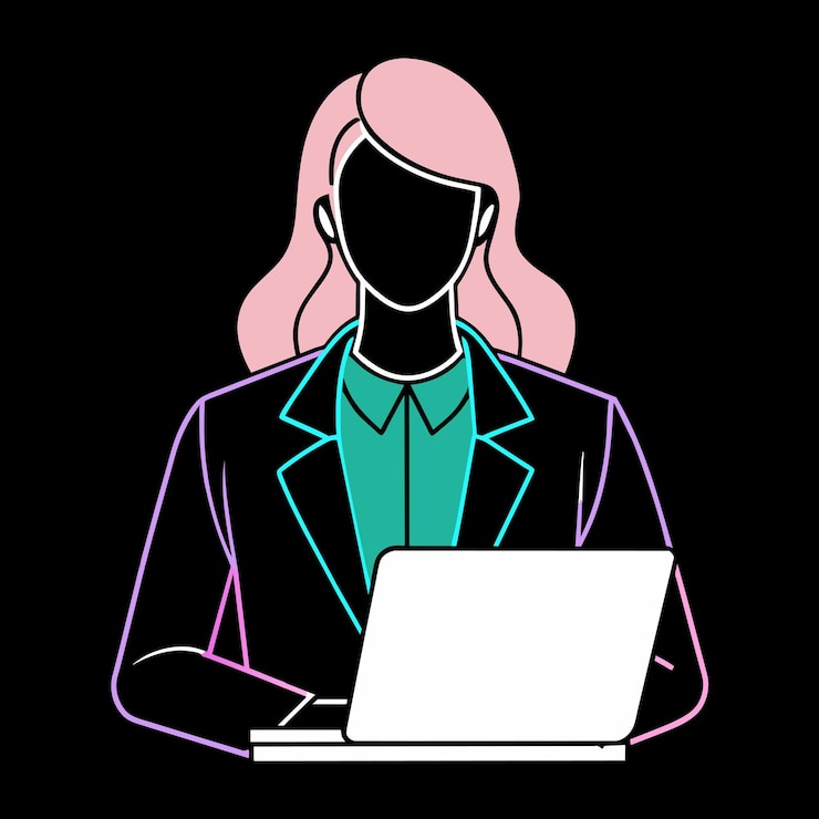 Vector una mujer está trabajando en una computadora portátil con una camisa rosa