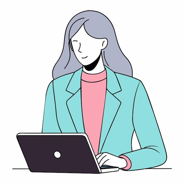 una mujer está trabajando en una computadora portátil y está usando una computadora portable