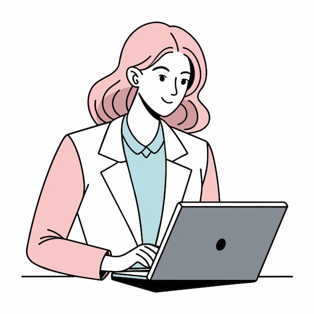 una mujer está trabajando en una computadora portátil con una foto de una mujer en ella