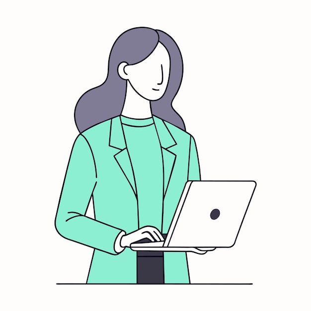 una mujer está trabajando en una computadora portátil con una imagen de una mujer en la pantalla