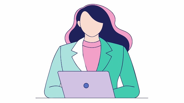 una mujer está usando una computadora portátil y una laptop