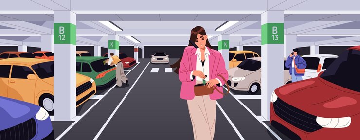 Vector mujer en el estacionamiento