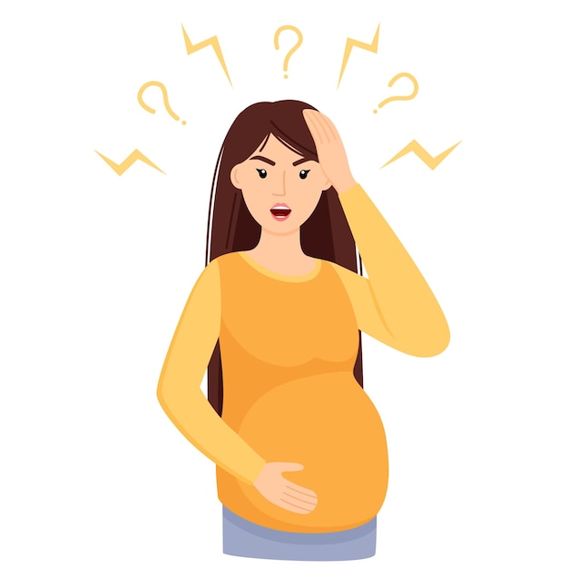 Mujer estresada Mujer embarazada en estrés mal humor depresión pánico vector ilustración