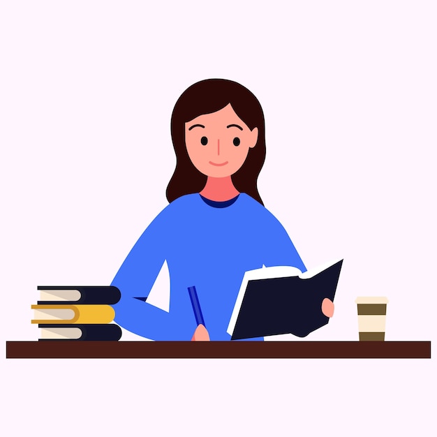 Mujer estudiando y leyendo un libro