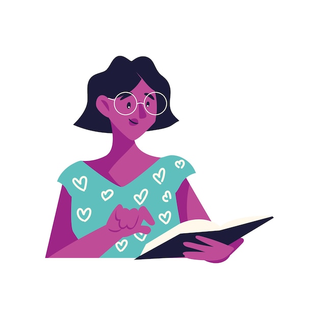 Vector mujer estudiando un libro icono aislado