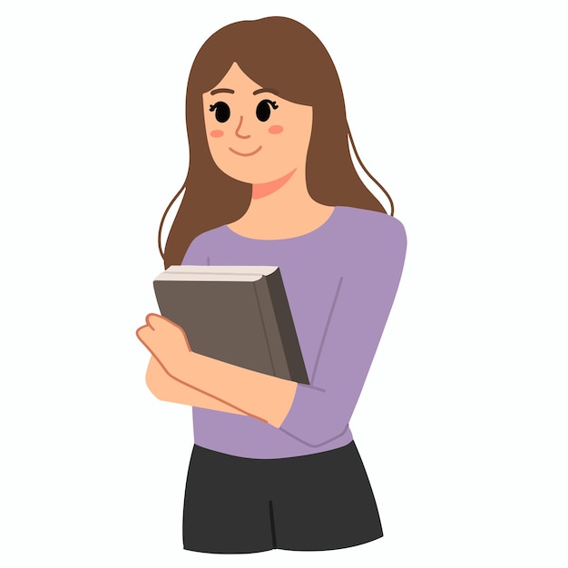 Vector mujer estudiante universitaria traer libros estudiando ilustración