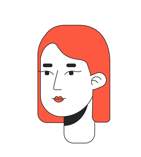 Mujer europea con cabello rojo 2D lineal cabeza de personaje de dibujos animados dama caucásica corte de pelo bob clásico línea aislada vector persona cara de fondo blanco pelirroja mujer de color plano punto ilustración