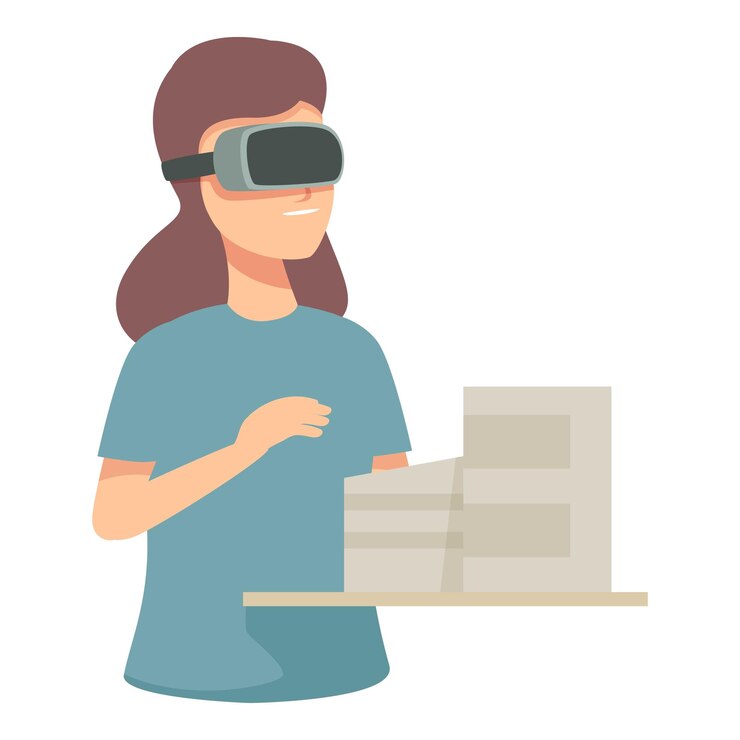 Vector mujer experimentando una simulación de realidad virtual