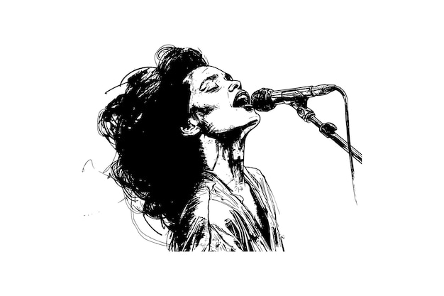 Mujer expresiva cantando en el micrófono Diseño de ilustración vectorial