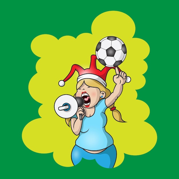 Vector una mujer fanática del fútbol está de muy buen humor.