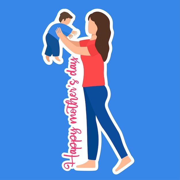 Mujer feliz con hijo. tarjeta cuadrada o pancarta para el día de la madre. madre con bebé. ilustración vectorial