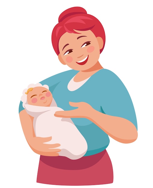 mujer feliz mostrando a un bebé recién nacido durmiendo en los brazos de su madre