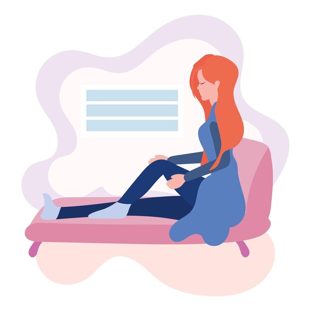 Mujer feliz sentada en un sofá Concepto Hygge Ilustración vectorial