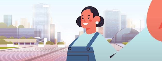 Mujer feliz tomando selfie en la cámara del teléfono inteligente chica haciendo foto de uno mismo paisaje urbano de fondo retrato horizontal ilustración vectorial