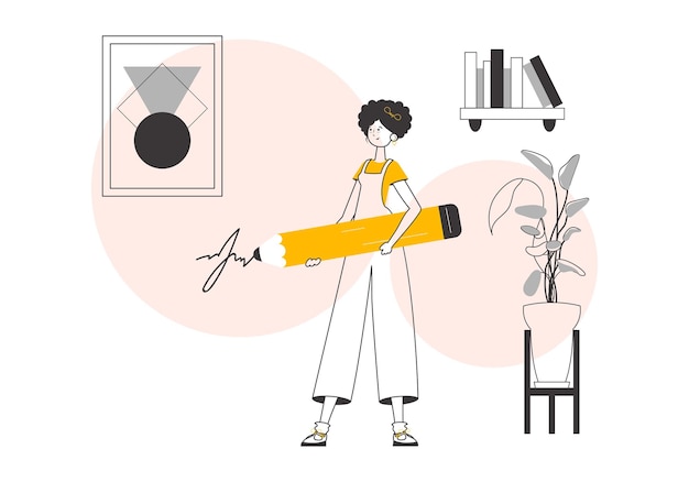 La mujer firma una ilustración vectorial de estilo lineal moderno