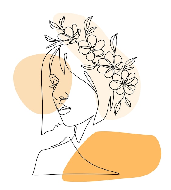 Mujer y flor con concepto de arte de línea mínima b