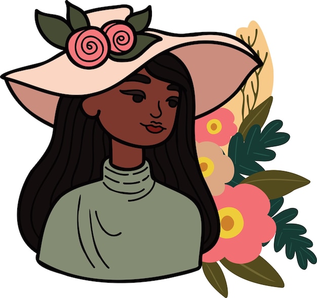 Vector mujer con flor en la ilustración del concepto del día de la mujer en estilo garabato