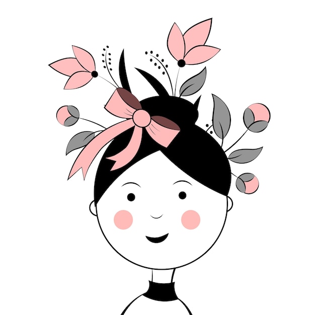 Vector mujer con flores en la cabeza crecimiento personal