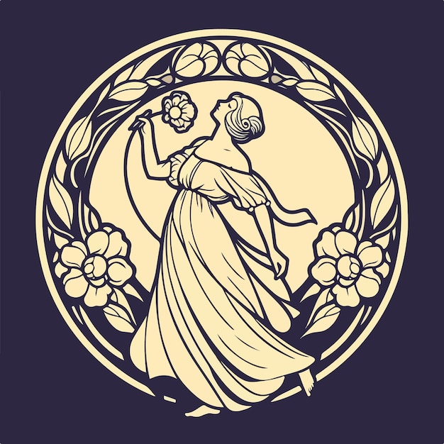 Vector mujer y flores en estilo art nouveau