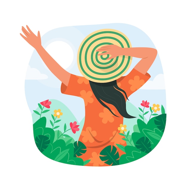 Vector mujer, con, flores, ilustración